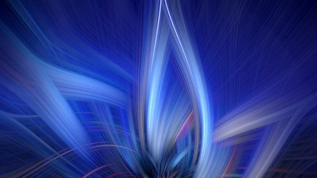 Blue light ribbons flaring outward on a dark background