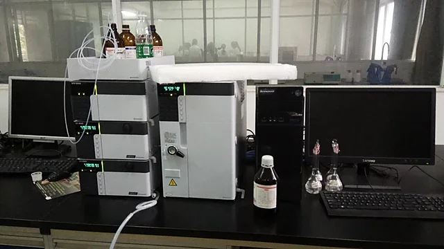 High-performance liquid chromatography system on a laboratory bench