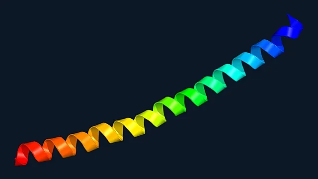 Ribbon render of a filamentous phage coat protein assembly (PDB 1IFJ)