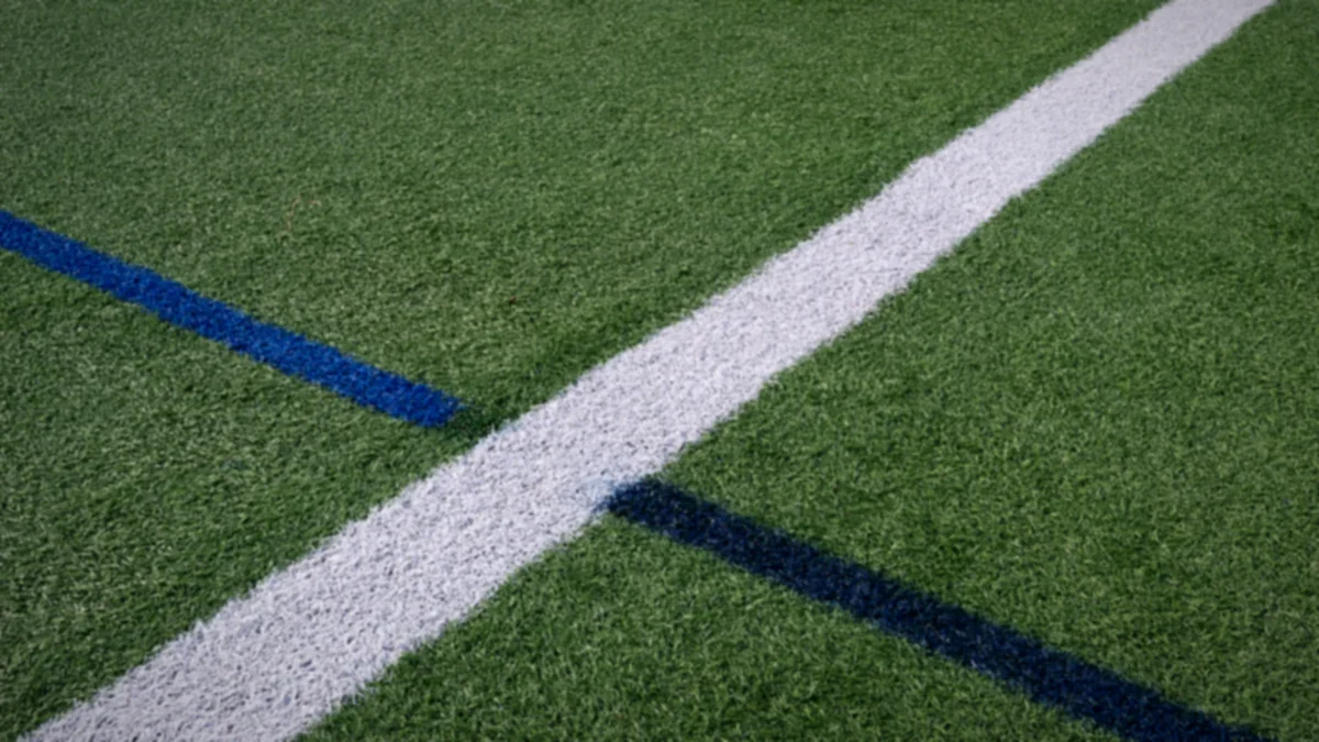 Sharp white athletic turf line on green grass