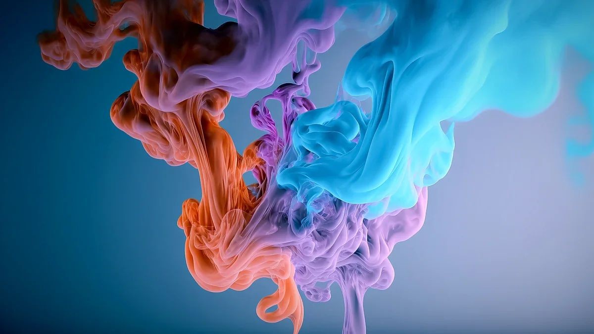 Swirling 3D render of colourful ink in liquid