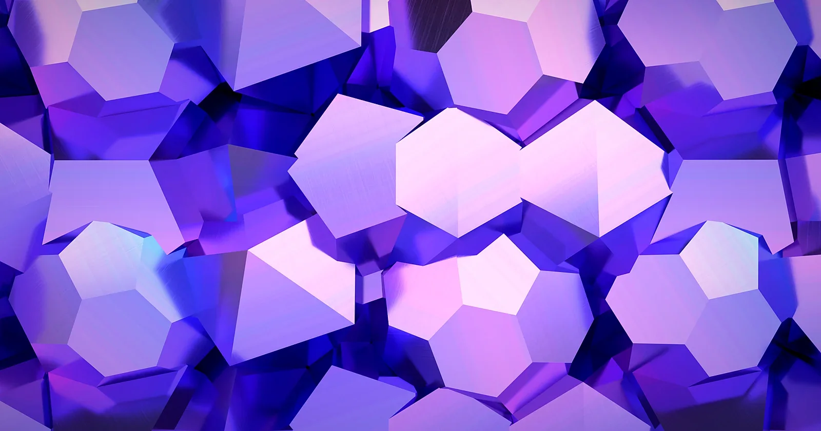 Close-up of interlocking violet hexagonal 3D shapes