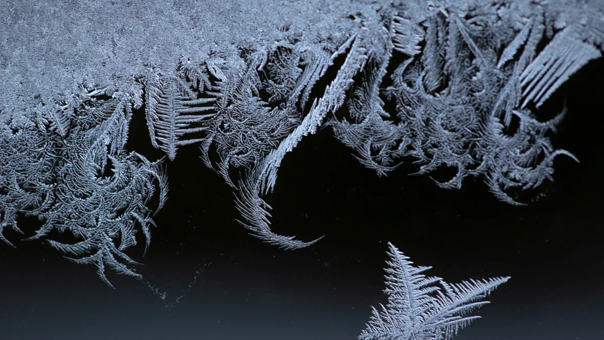 Macro of frost crystals on a window