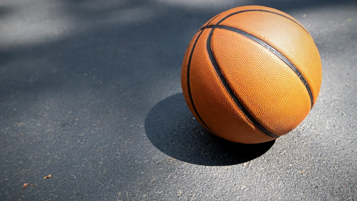 Close view of an orange basketball texture