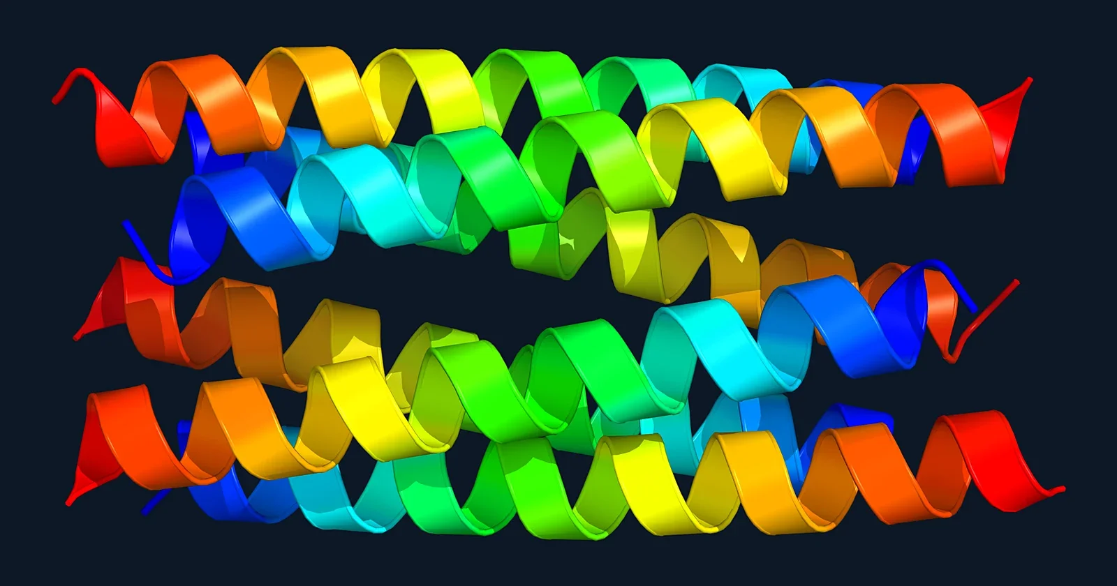 Ribbon render of a de novo designed hexameric alpha-helical barrel (PDB 8QAB)