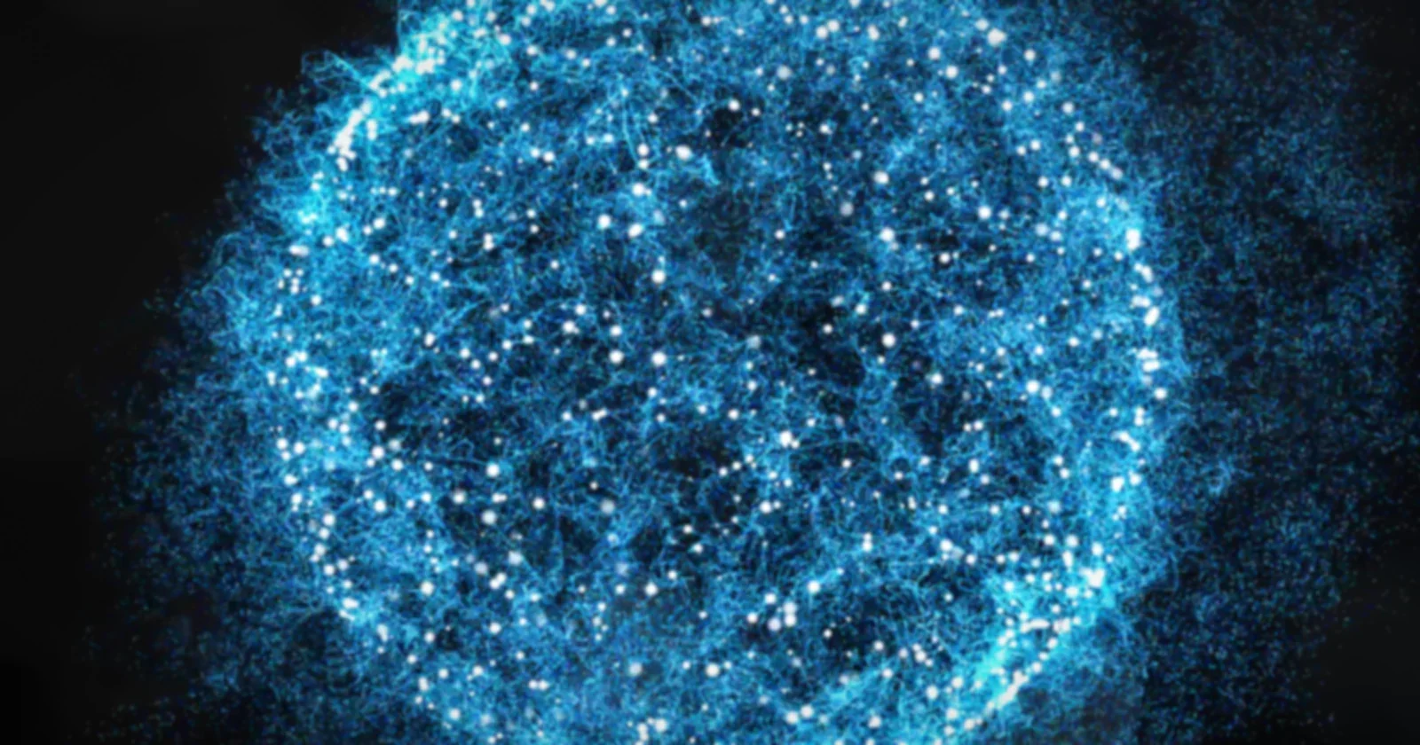 Glowing sphere of teal light particles on a dark background