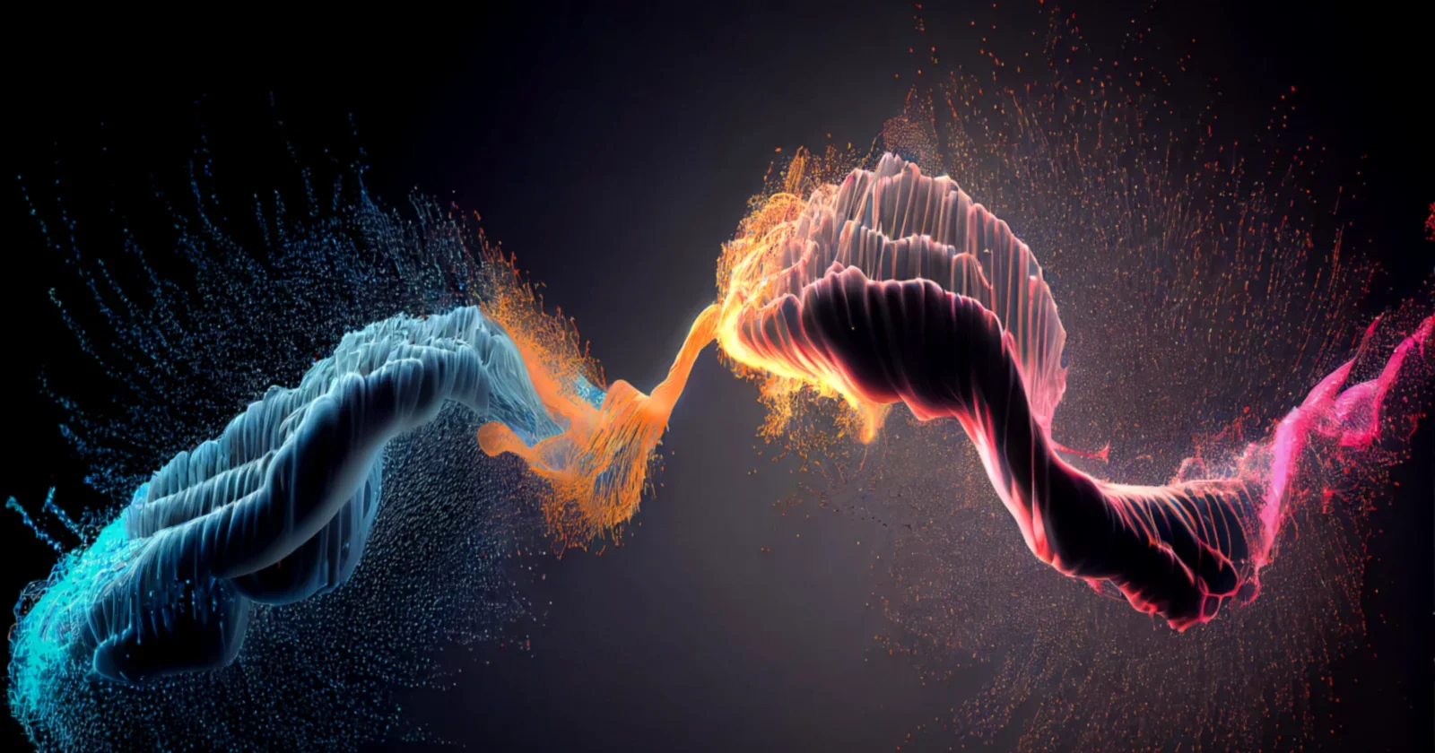 Colorful abstract particle waves across a dark field