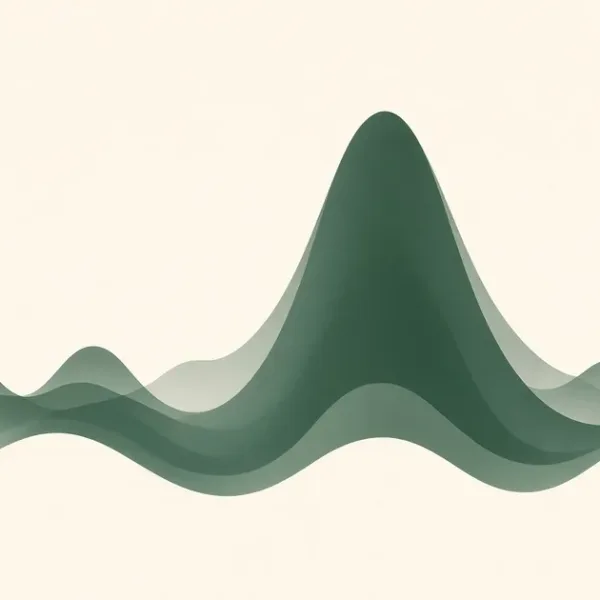 Abstract chromatography peaks as soft green curves on a cream background