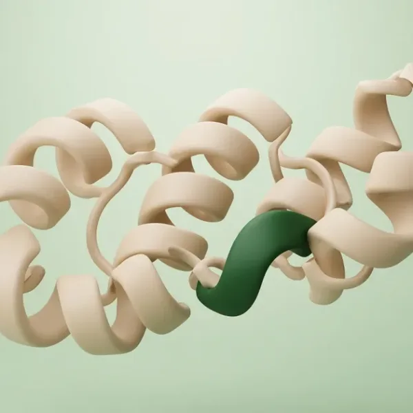 Highlighted segment of an abstract protein chain on a pale green gradient