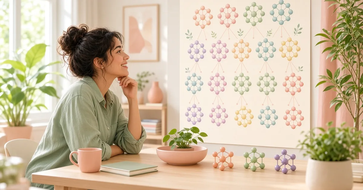 Map of different peptide chain shapes linked like a family tree