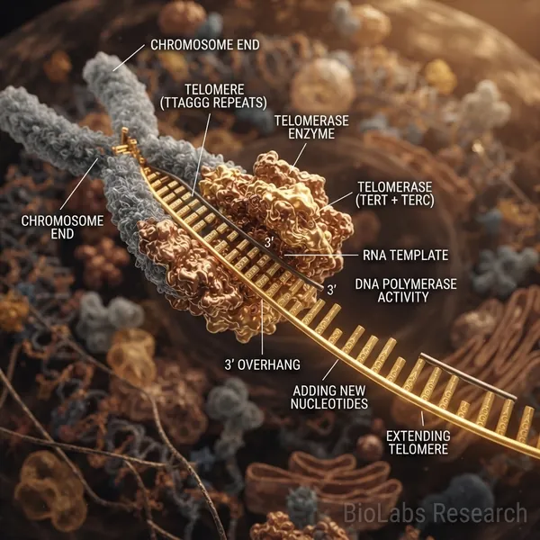 Telomerase activation: Epithalon's proposed mechanism — extending telomeres at c