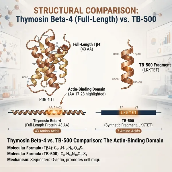 Clear glass research vial labeled TB-500 with a gold crimp cap